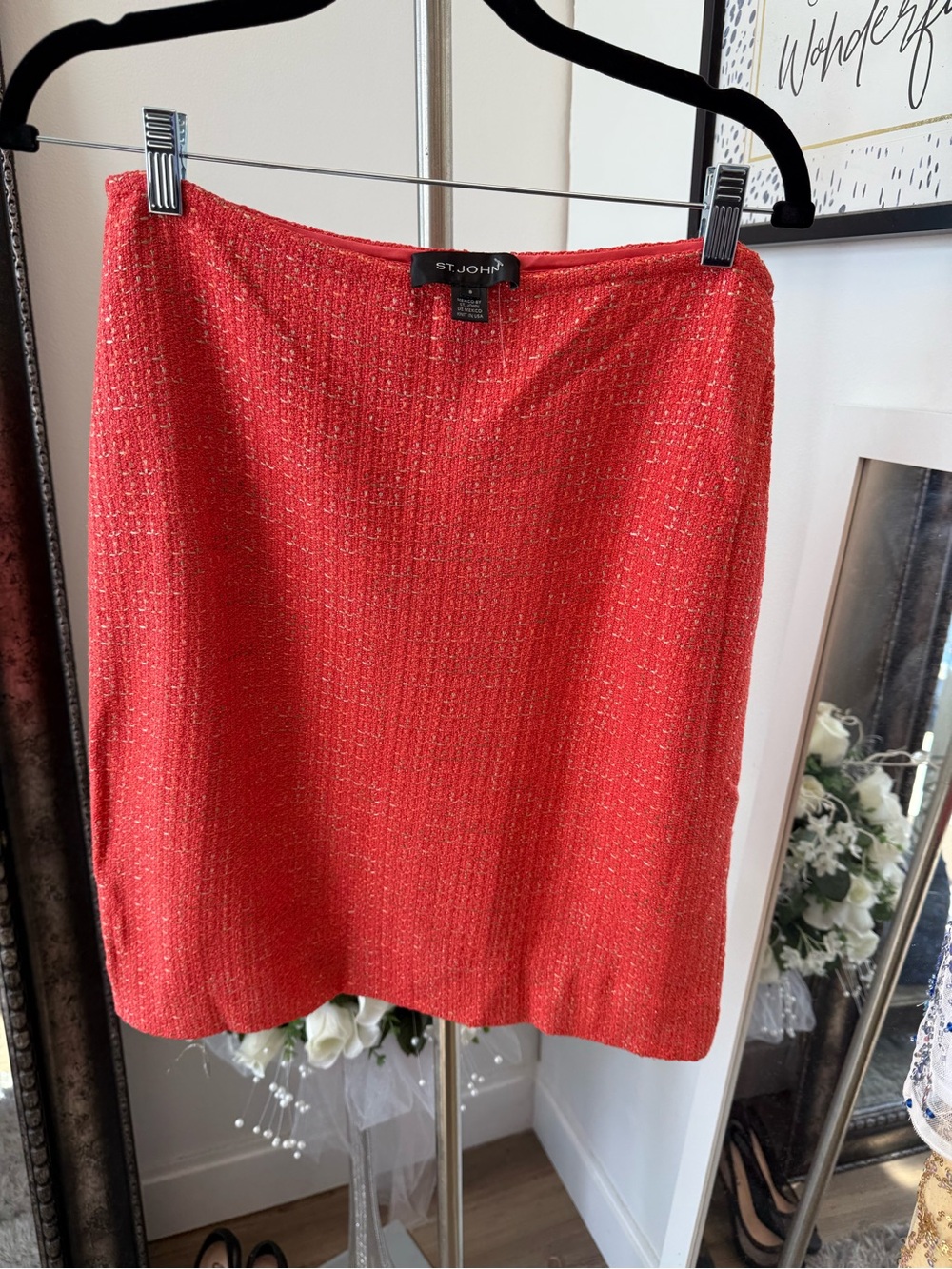 St. John Coral-Red Knit Mini Skirt